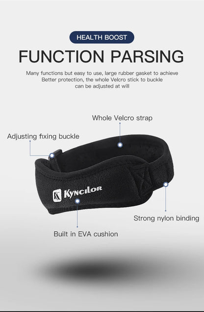 Black headband with Kyncilor branding on a white background, featuring text about product features.